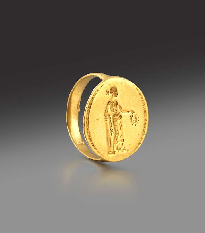 Greek gold ring, perhaps depicting Nike Apteros